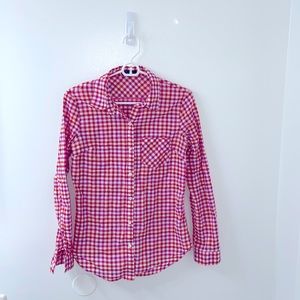 Women’s Plaid Button-Up Blouse
Size M
Ladies cut
Red/orange/pink